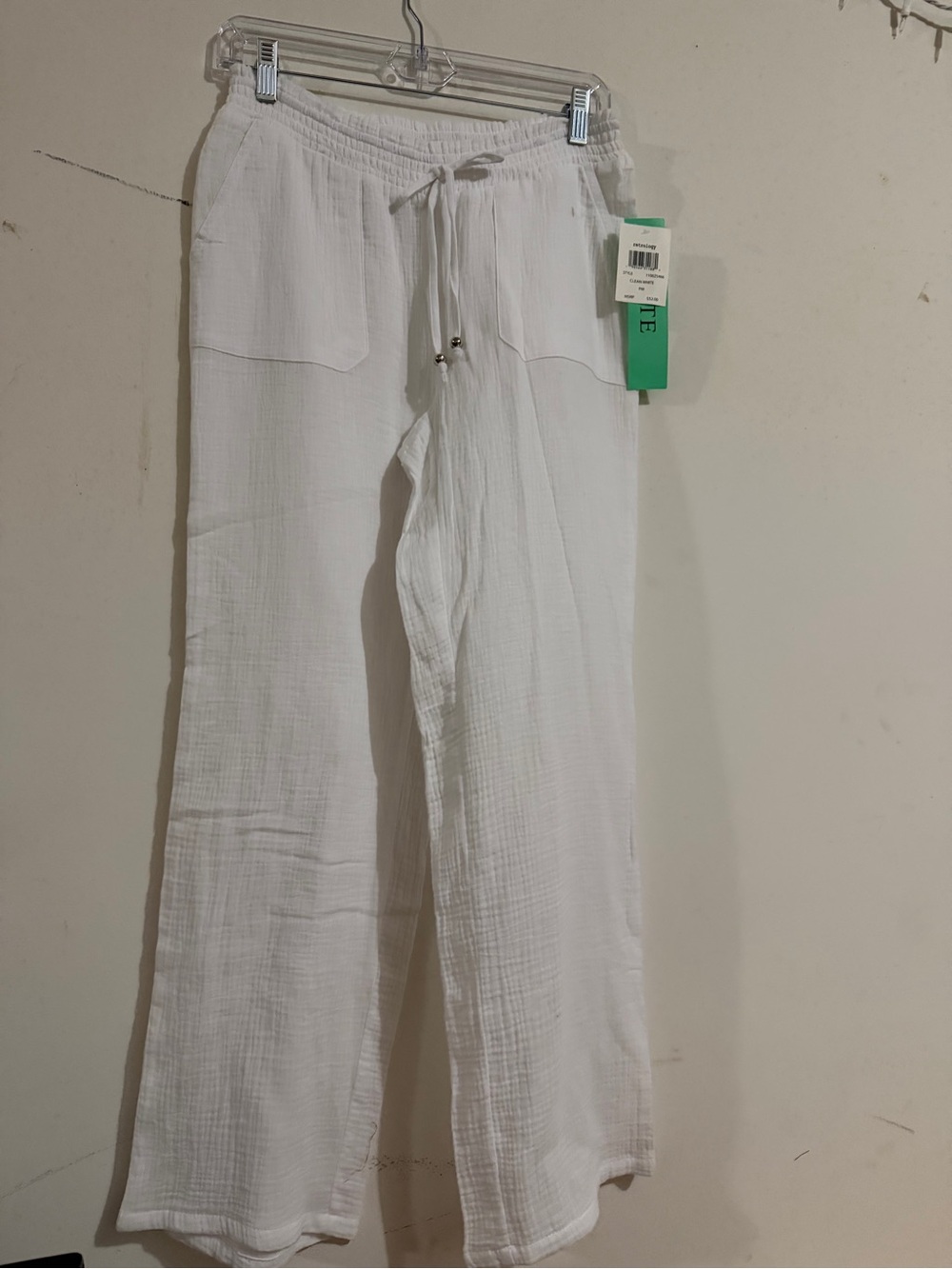 Men's White Drawstring Cotton Gauze Joggers